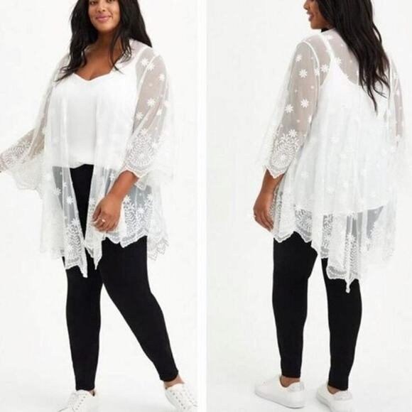 Torrid Sheer White Lace Embroidered Floral Kimono Beach Swim Coverup (1X) - Picture 1 of 11
